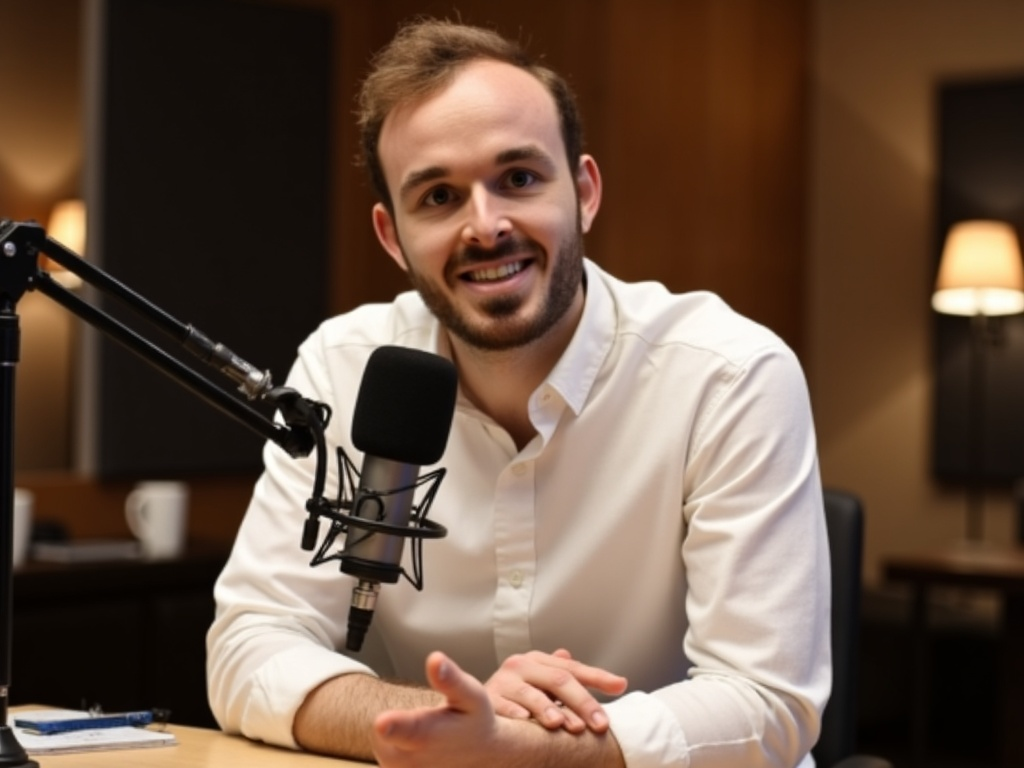 Professional business person in podcast setting